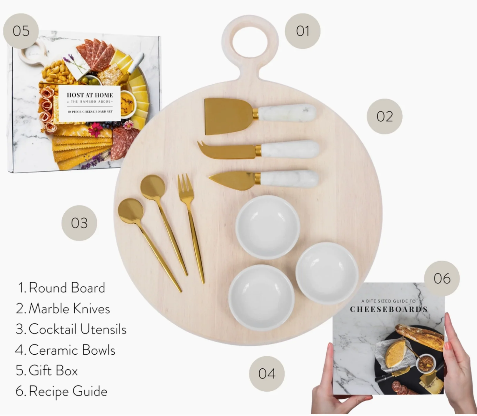 10 Piece Cheese and Charcuterie Board Set, White-Washed - Image 2