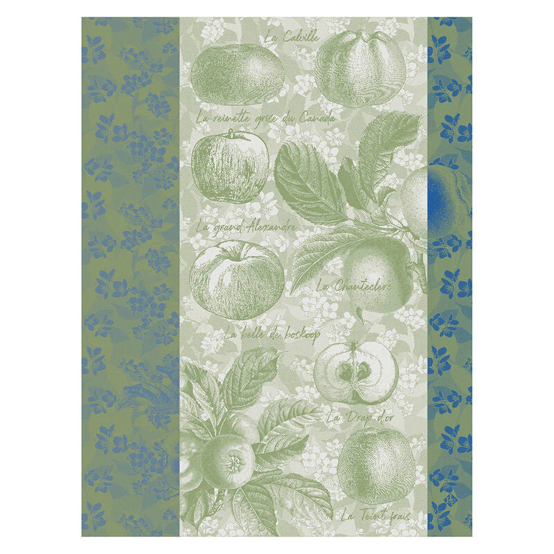 Le Jacquard Français, Pommes a Croquer Green Tea Towel 24x31, 100% Cotton
