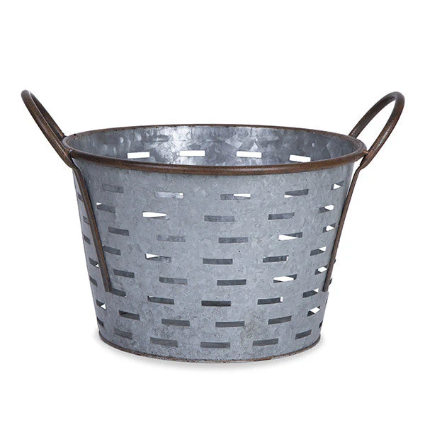 Jillian Round Galvanized Metal Container with Cutout Design