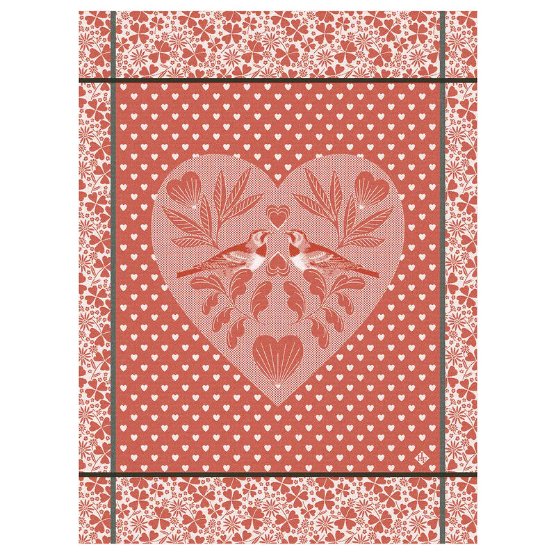 Le Jacquard Français, Amour Red Tea Towel, 24x31, 100% Cotton