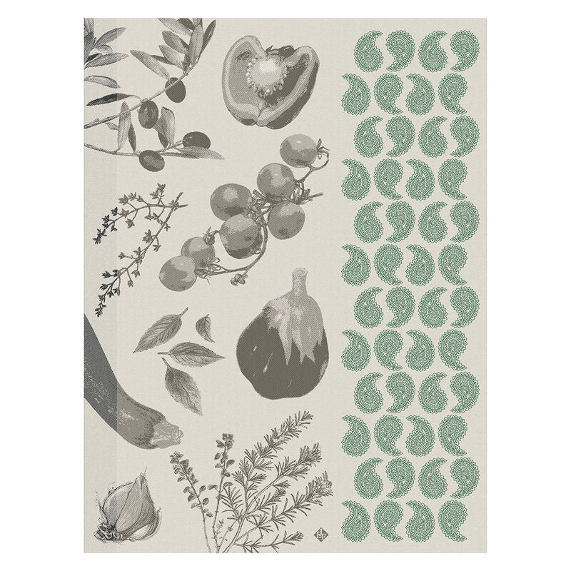 Le Jacquard Français, Soleil A Table Green Tea Towel, 24x31, 100% Cotton