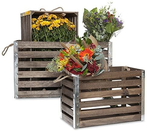 Wood Crate with Rope Handles & Metal Corners - Image 2