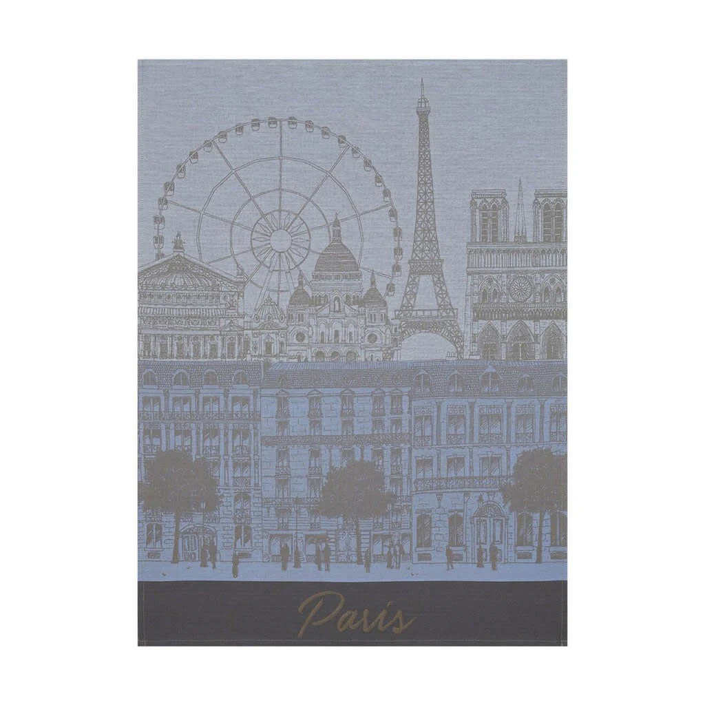Le Jacquard Français, Paris Panorama Azure Tea Towel, 24x31, 100% Cotton